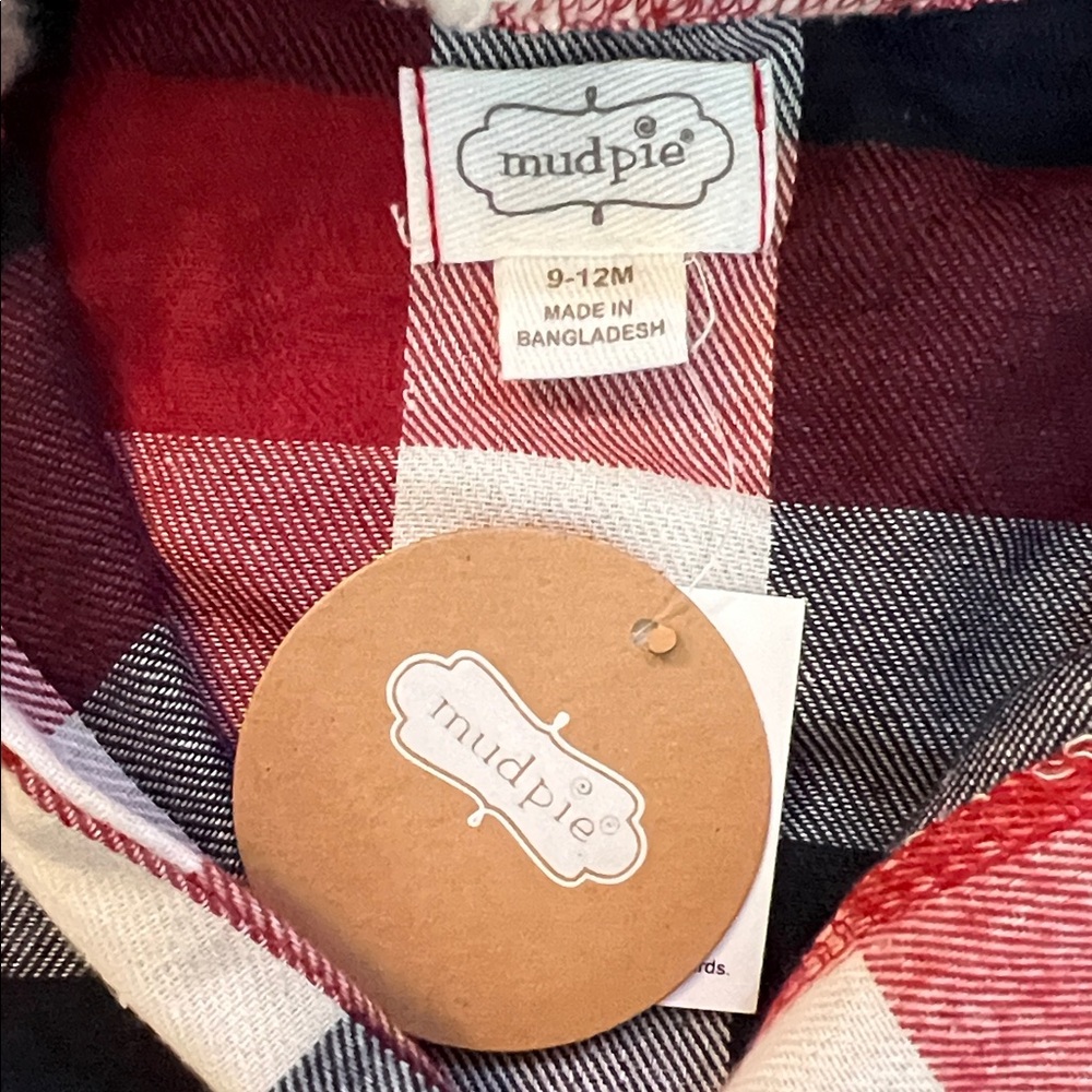 Mud Pie Red and Blue Plaid Hooded Onesie -As Is - Picture 3 of 5